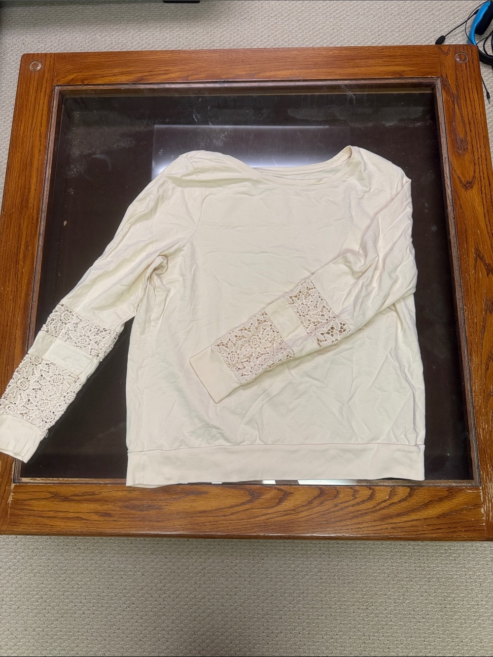 Lucky Brand Cream Lace-Sleeve Pullover Sweatshirt